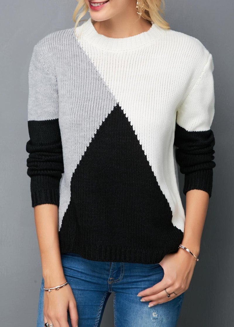 Двухцветные свитера женские вязаные