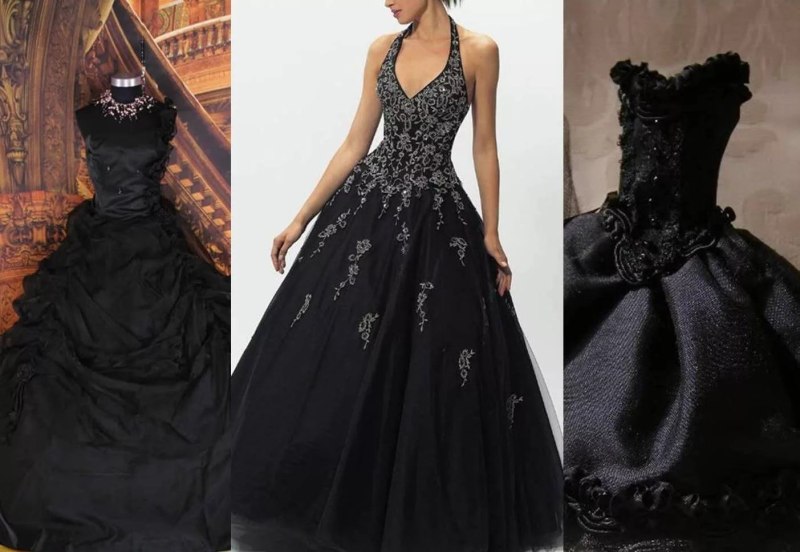 Красивое черное свадебное платье