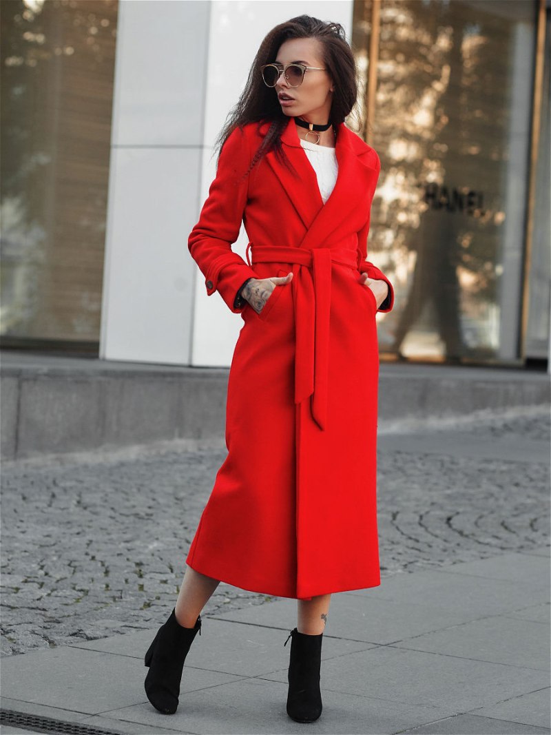 Пальто женское красное длинное