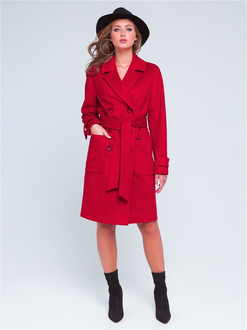 Пальто женское красное осеннее