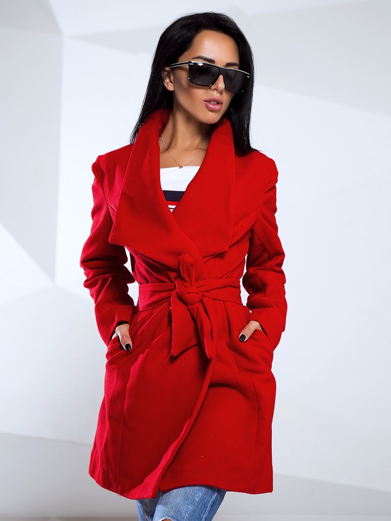Пальто женское красное осеннее