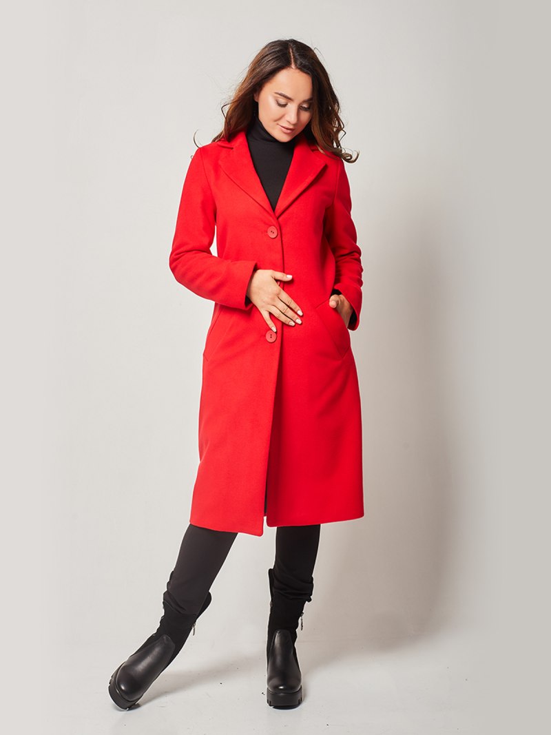 Кашемировое красное пальто женское