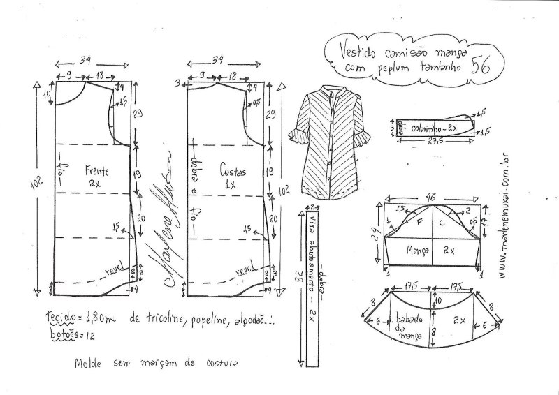Выкройка основа женской рубашки 56 размера