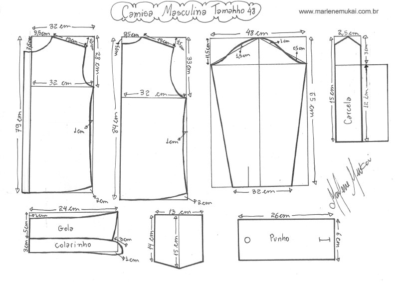 Выкройка женской рубашки с длинным рукавом 52 размера