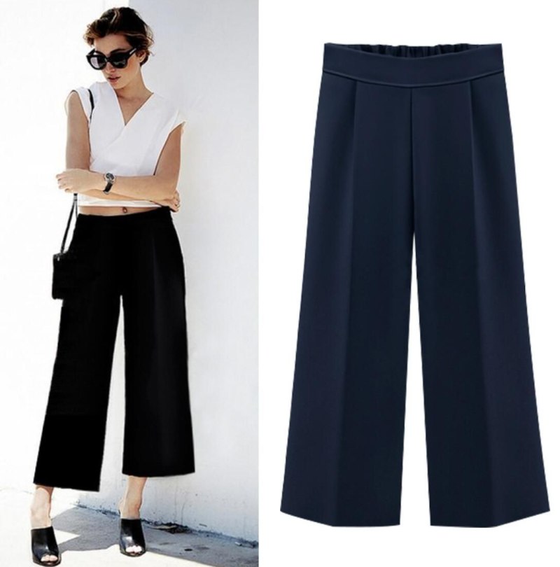 Широкие брюки палаццо с высокой талией