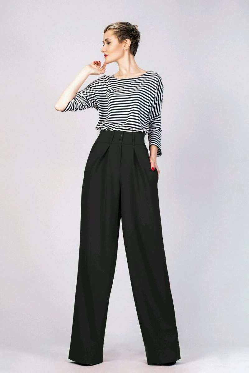 Брюки палаццо черные с высокой талией