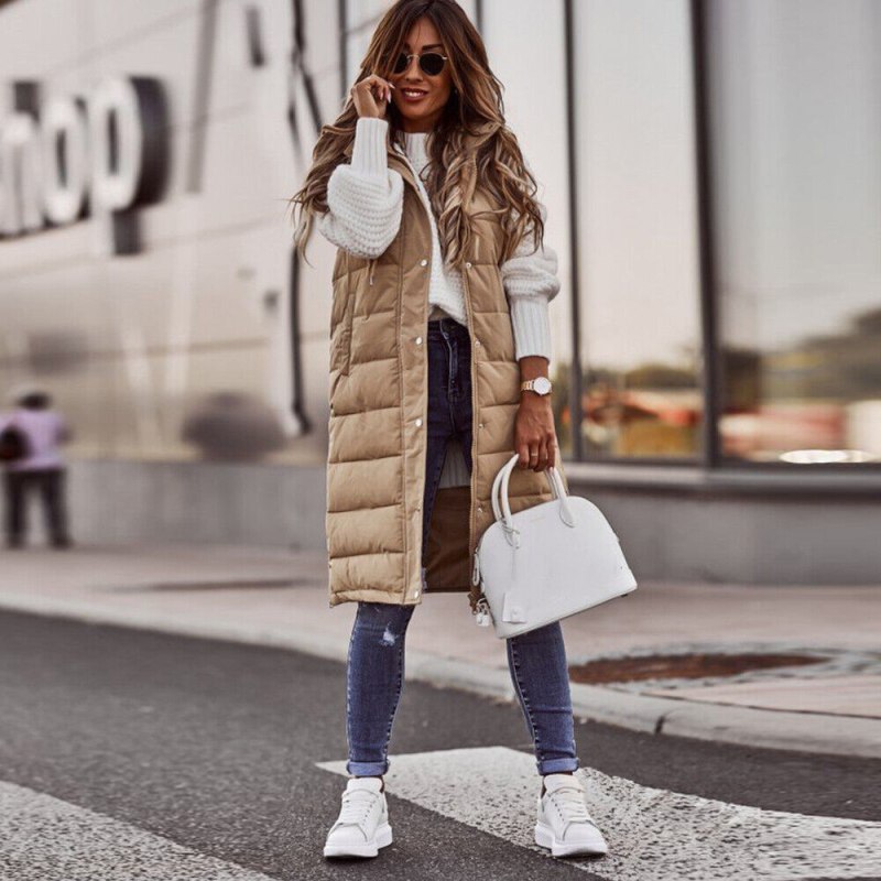 Длинный безрукавка женский пуховик