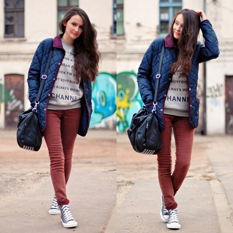 Образы с синим пуховиком