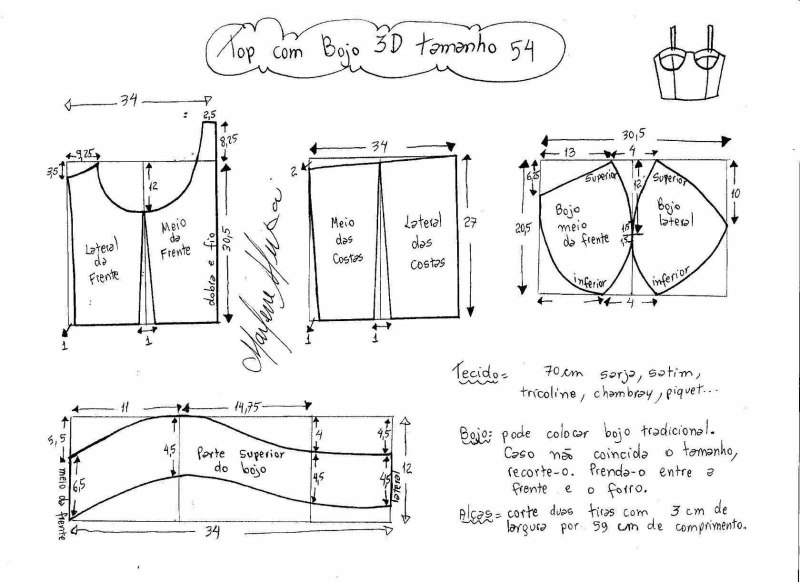 Выкройки корсета с отрезными чашечками