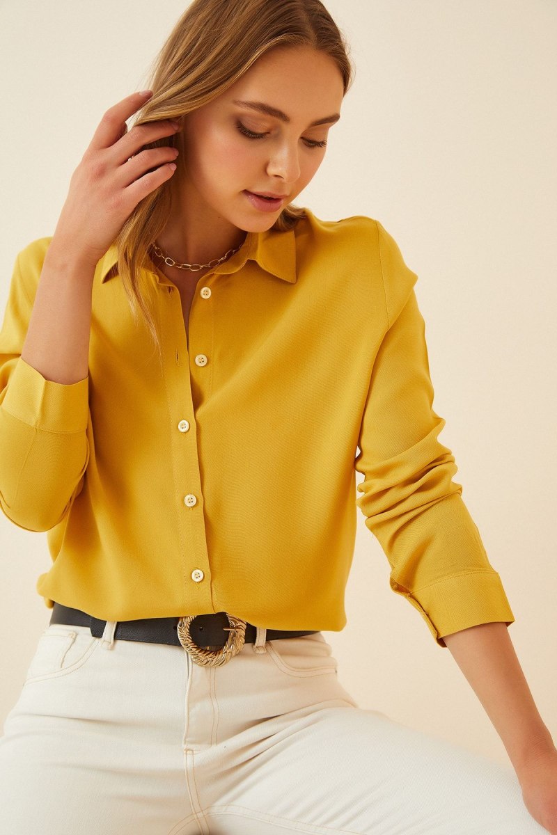 Платье рубашка горчичного цвета