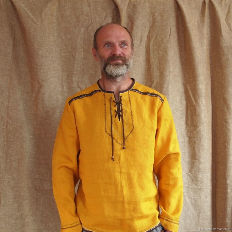 Льняная рубаха мужская оранжевая