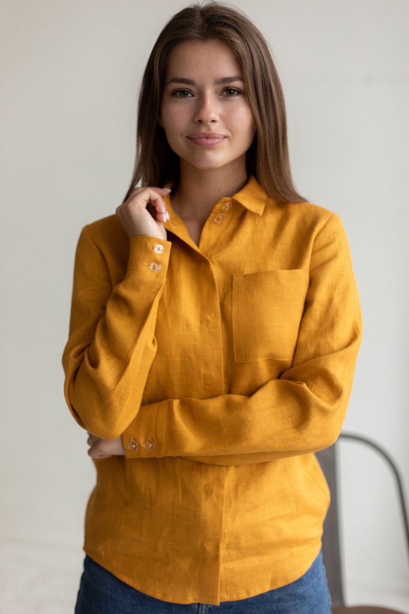 Горчичная рубашка женская