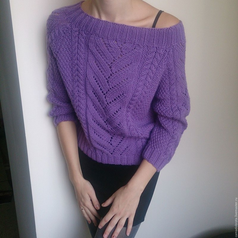 Сиреневая вязаная кофта
