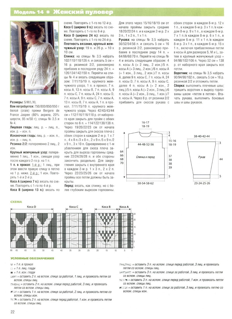 Пуловер вязаный спицами с схемами и описанием