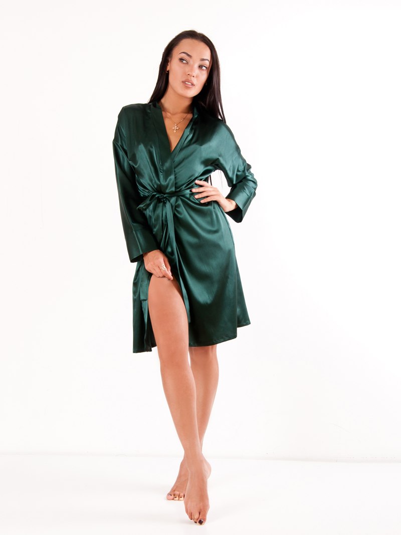 Темно зеленый шёлковый халат Beatrice Italy