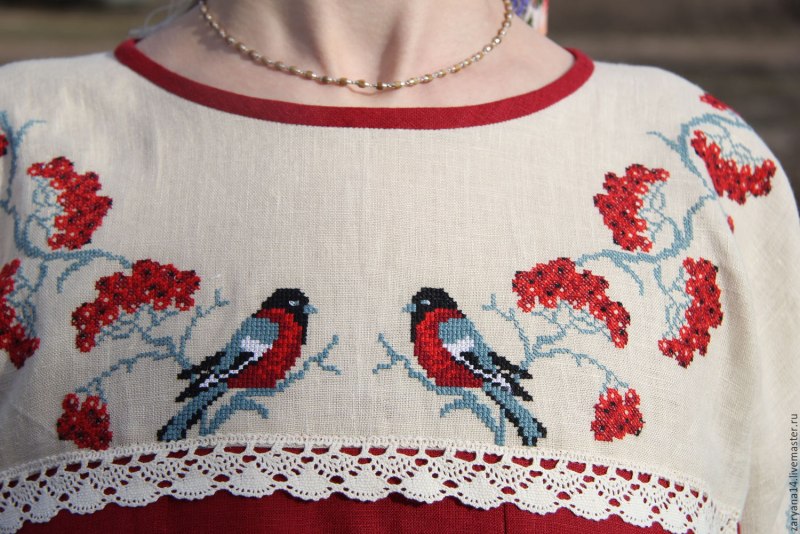 Вышивка гладью на платье