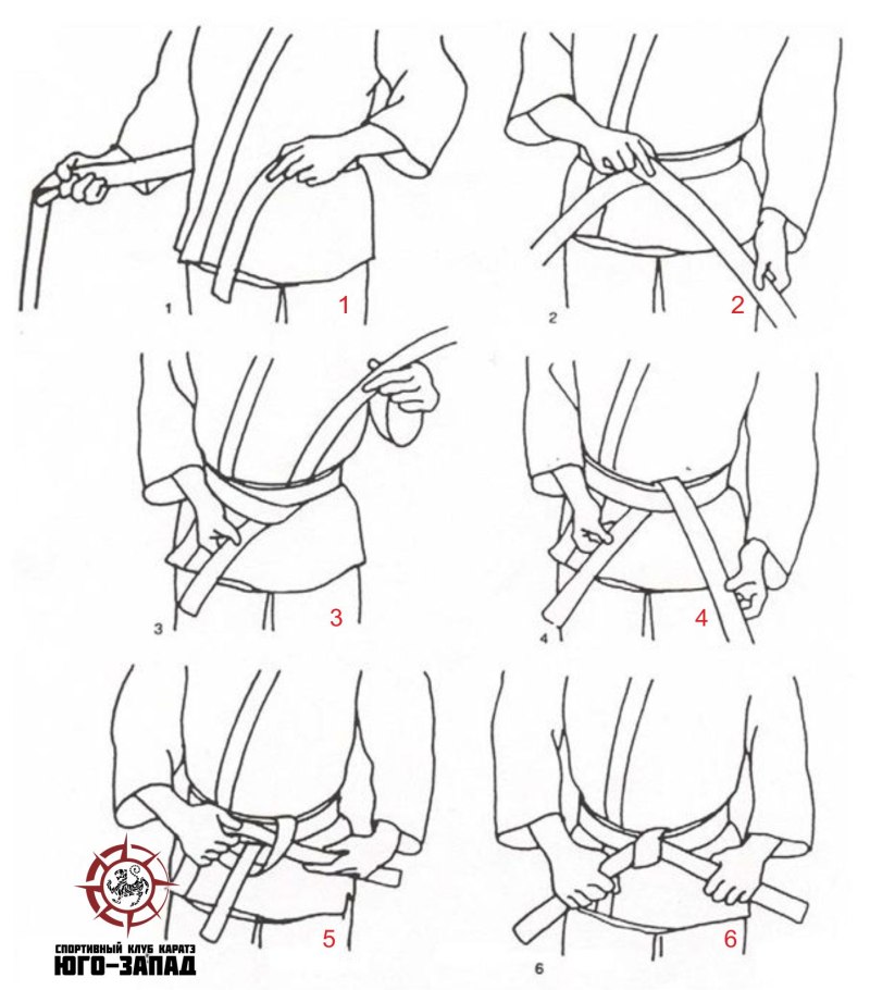 Схема завязывания пояса в дзюдо
