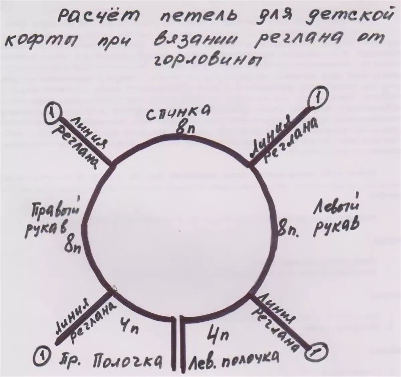 Схема расчета петель для изделия реглан с мысообразной горловиной