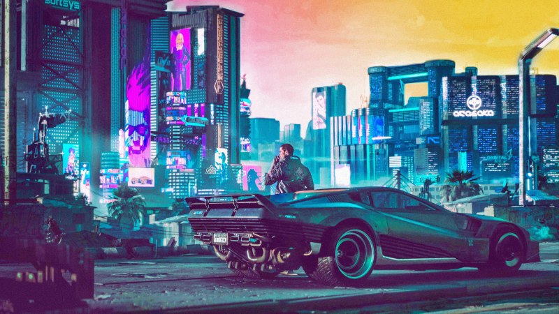 Cyberpunk 2077 город неон
