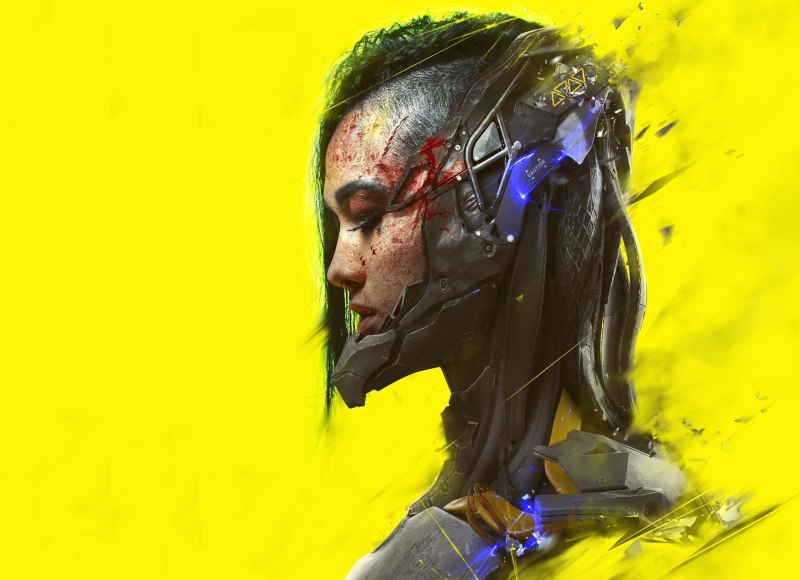 Жёлтый арт фон Cyberpunk 2077