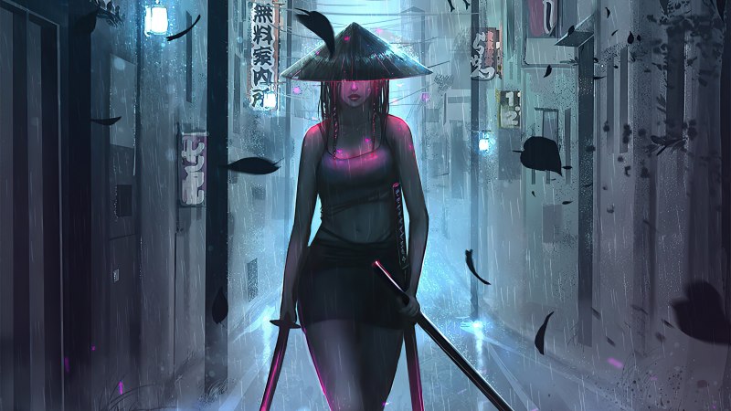 Cyberpunk 2077 девушка Самурай
