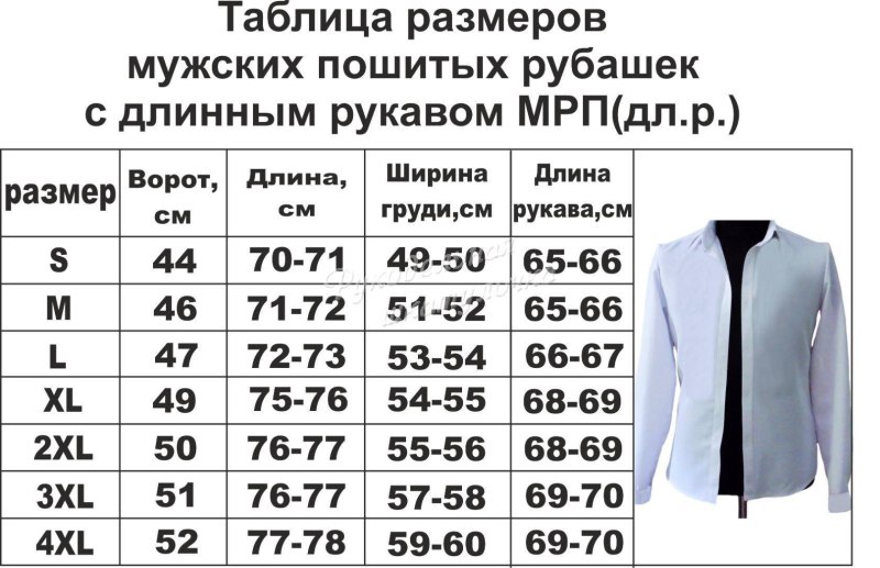 Таблица соответствия размеров мужских рубашек