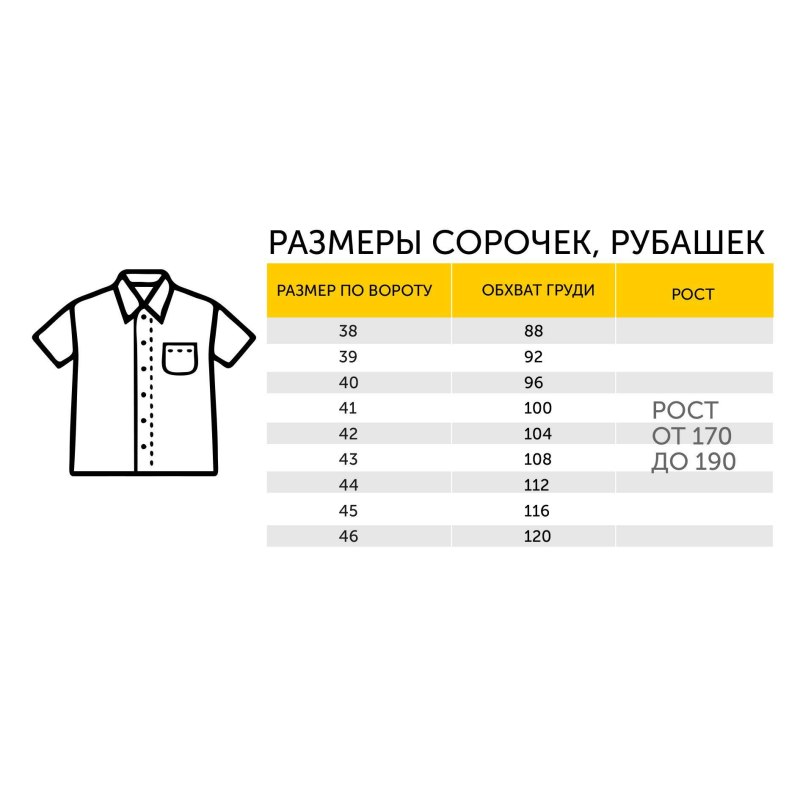 Размеры мужских рубашек