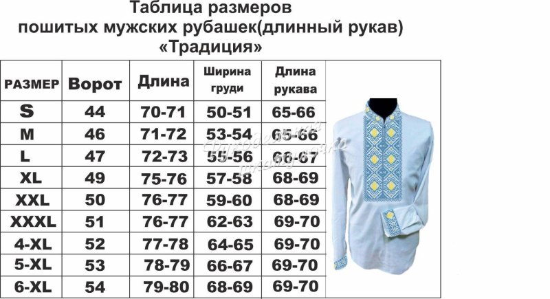 Размер рубашек мужских таблица