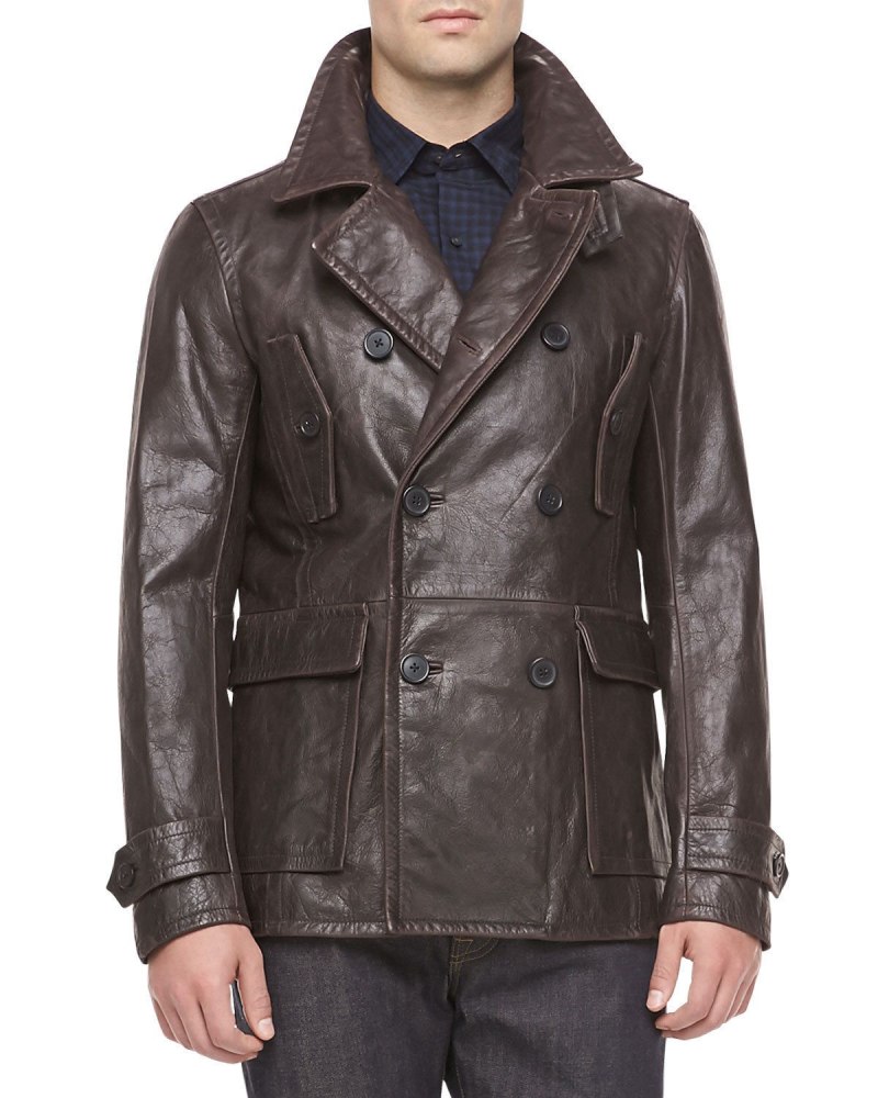 Бушлат кожаный Schott Double breasted Black Military Leather Jacket 650