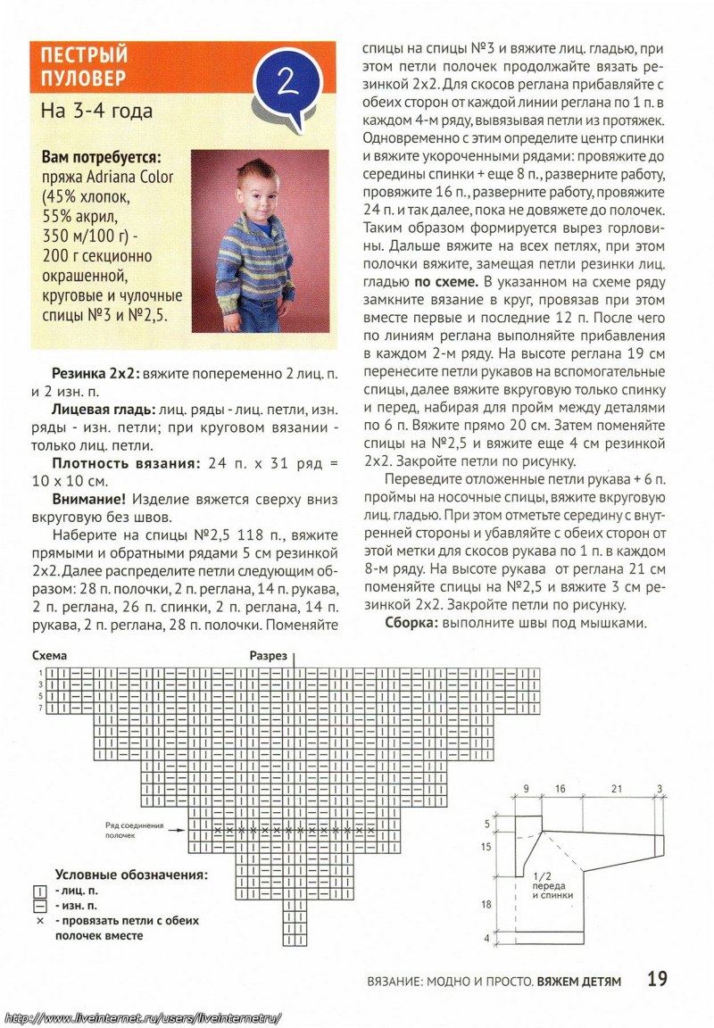 Свитер для мальчика 5 лет спицами схемы реглан