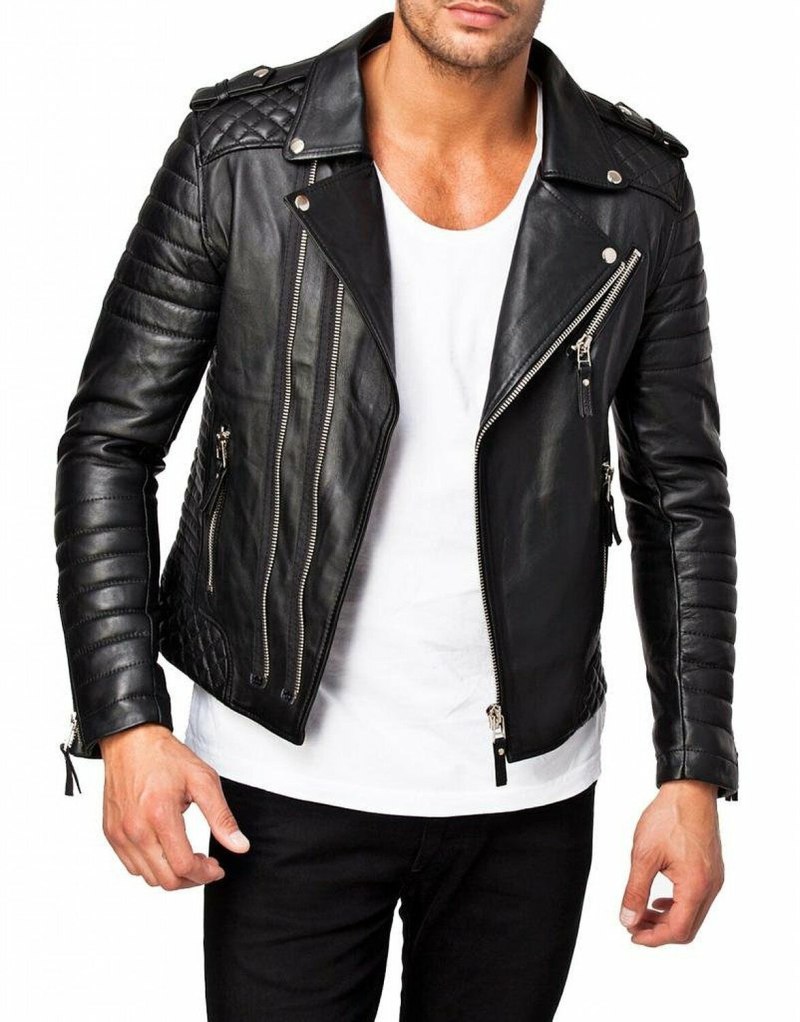 Косуха men's Diamond Quilted Kay Michael Soft Leather Black Slim Fit Biker Jacket
