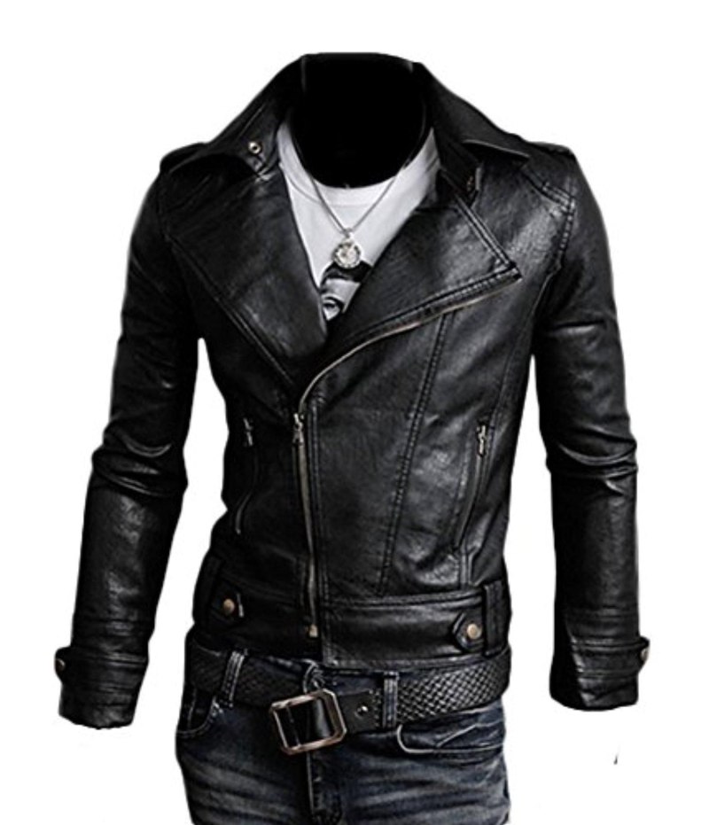 Men's Leather Motorcycle Vintage Jacket Black Slim Fit Biker Leather Jacket