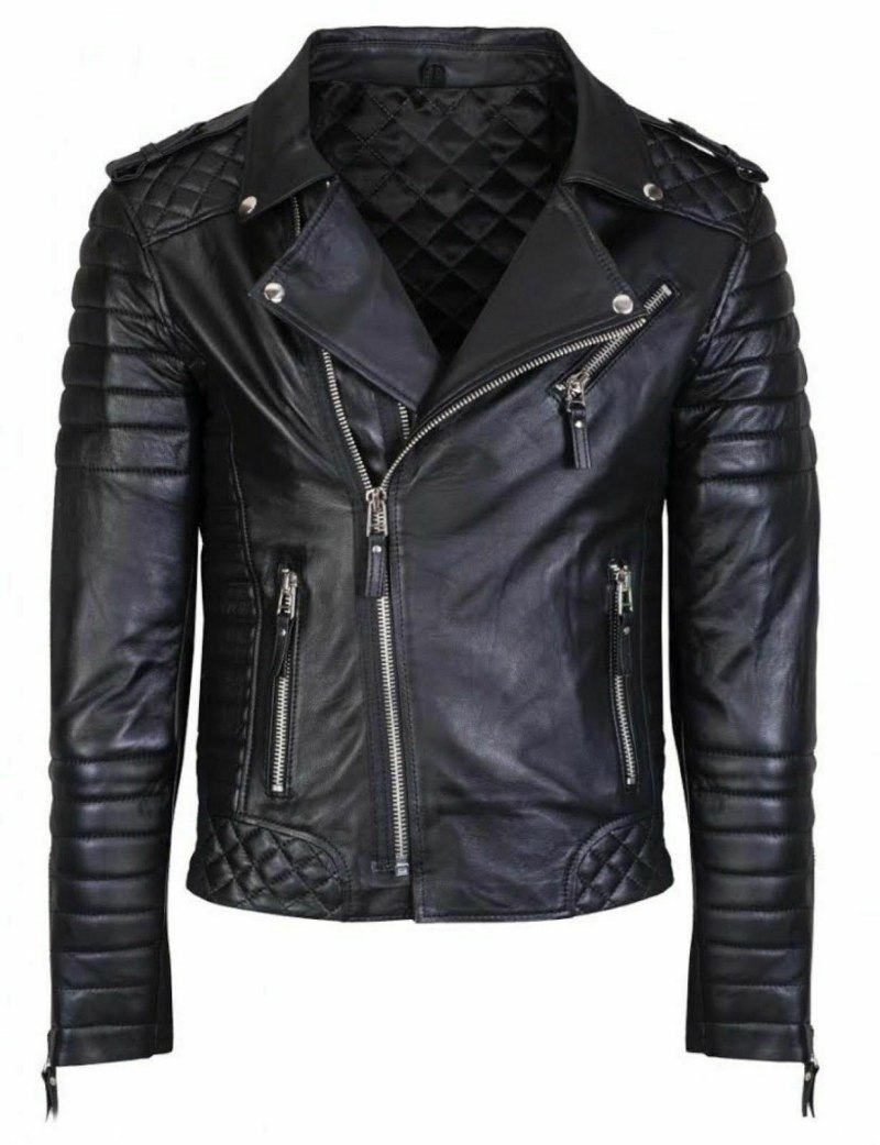 New men Genuine Lambskin Leather Jacket Black Slim Fit Biker Motorcycle Jacket
