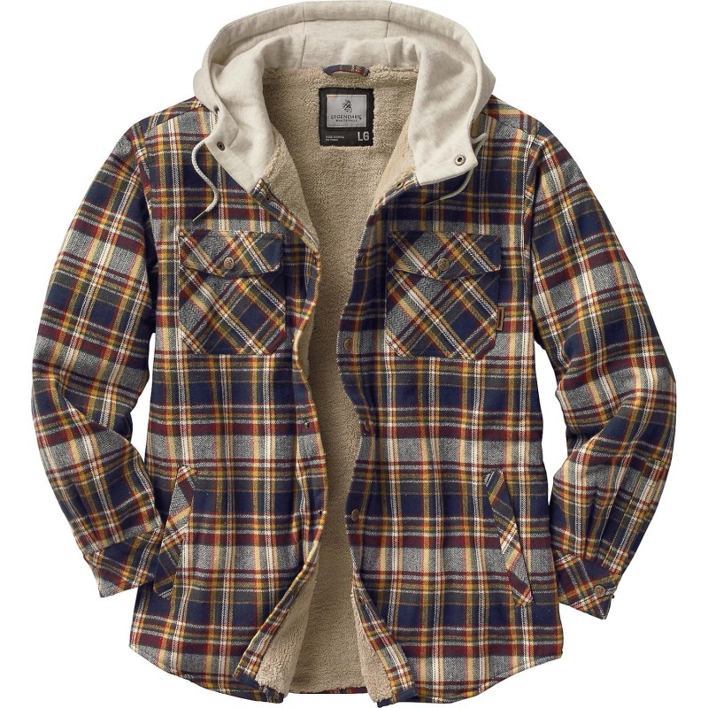 Legendary Whitetails men's Camp Night Berber lined Hooded Flannel Shirt Jacket