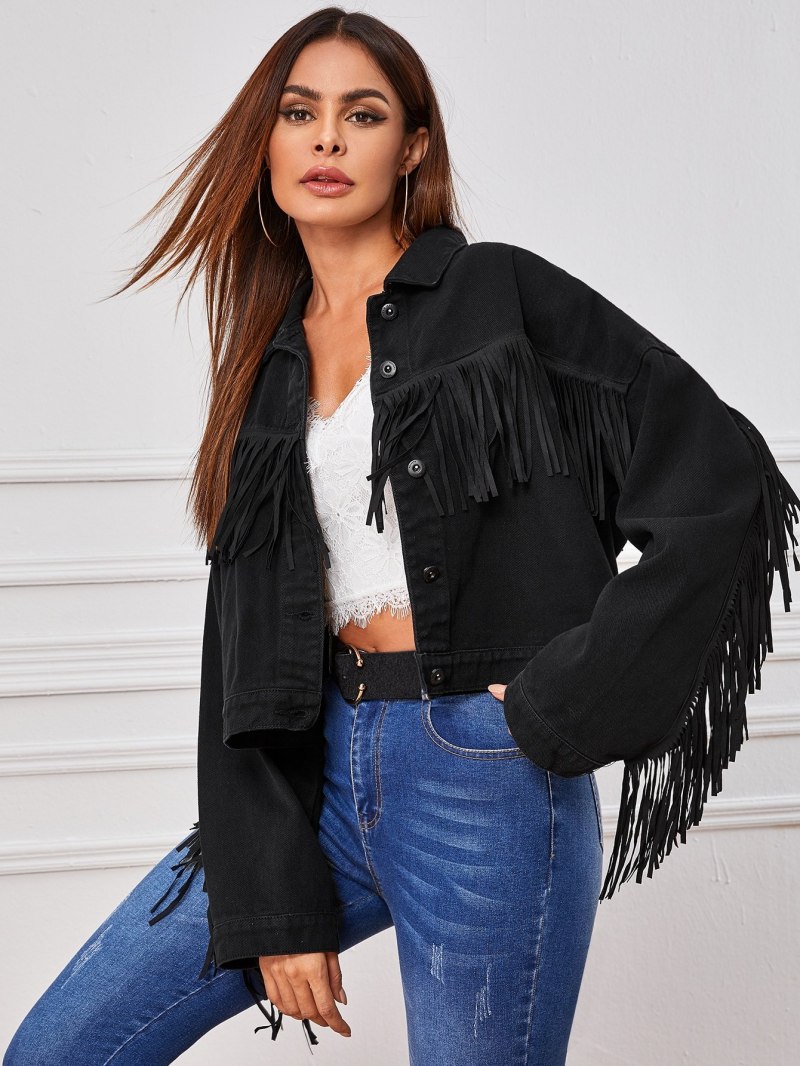 Черная джинсовка с бахромой Zara