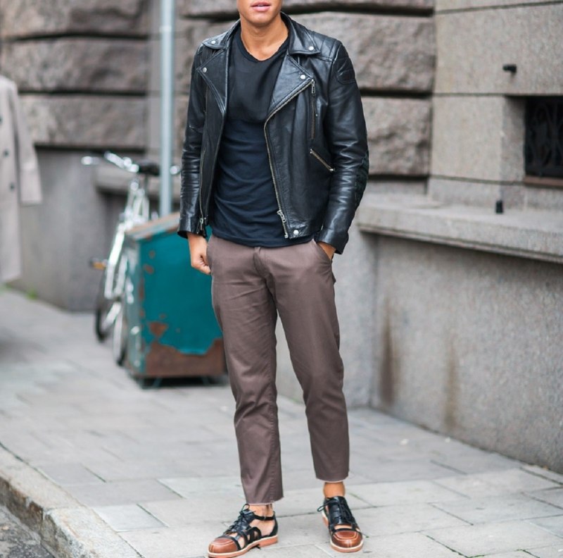 Leather Bomber Jacket Street Style men