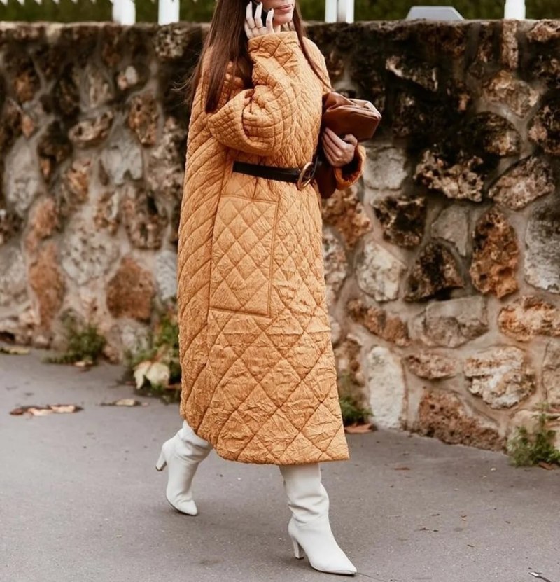 Длинное стеганое пальто
