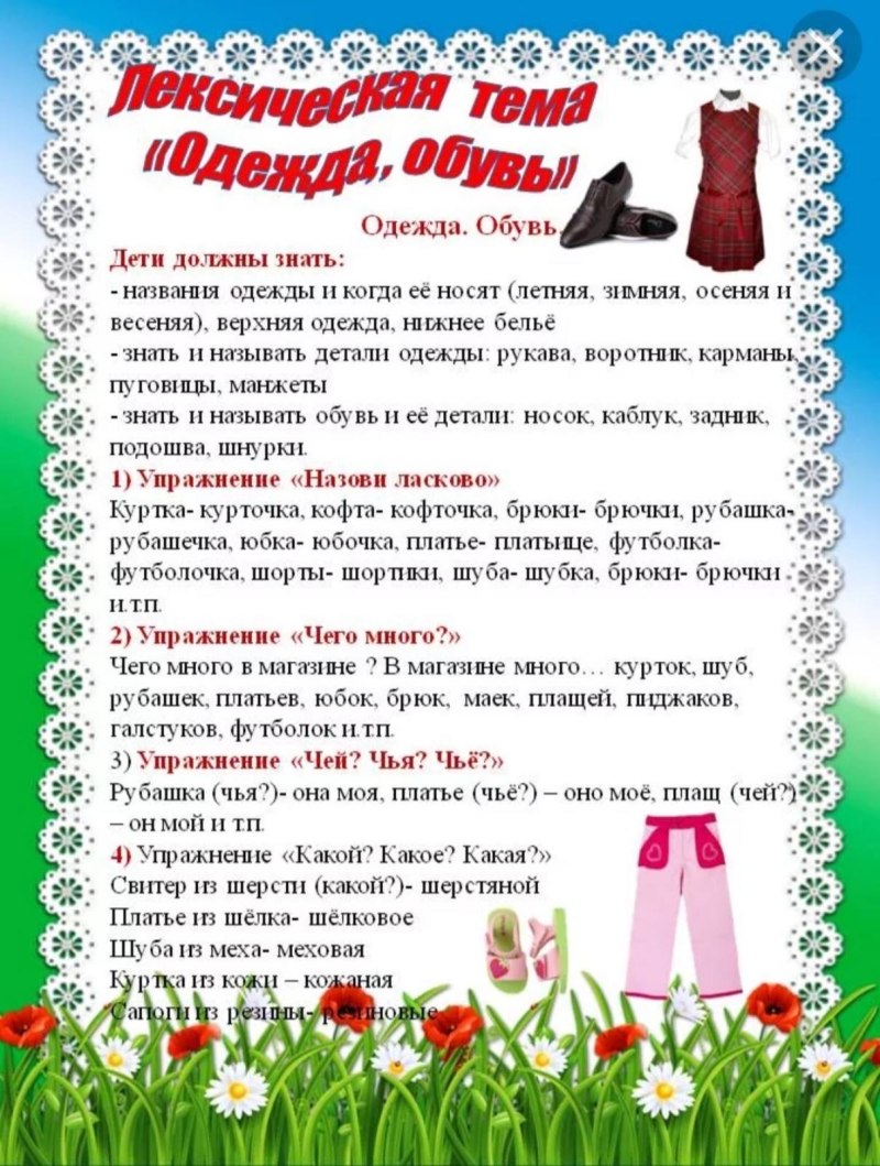 Рекомендации родителям по теме обувь одежда