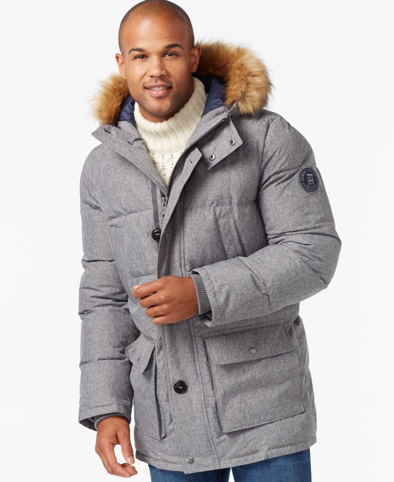 Tommy Hilfiger Mens Hooded Puffer Jacket Grey