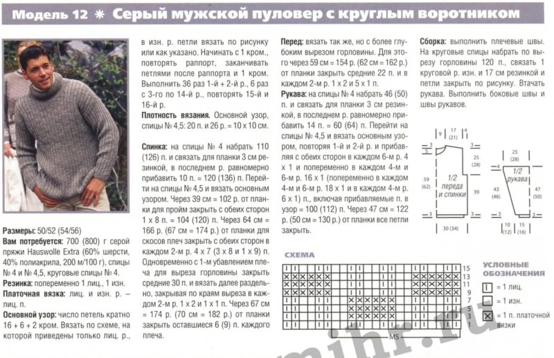 Мужской свитер крупной вязки спицами схемы с описаниями