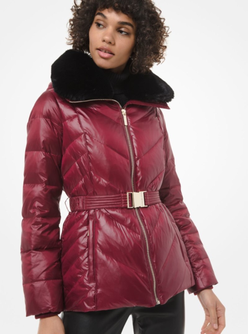 Michael Michael Kors Faux Shearling lined Quilted nylon Puffer Jacket Style# 77f5250m82 Powder blush