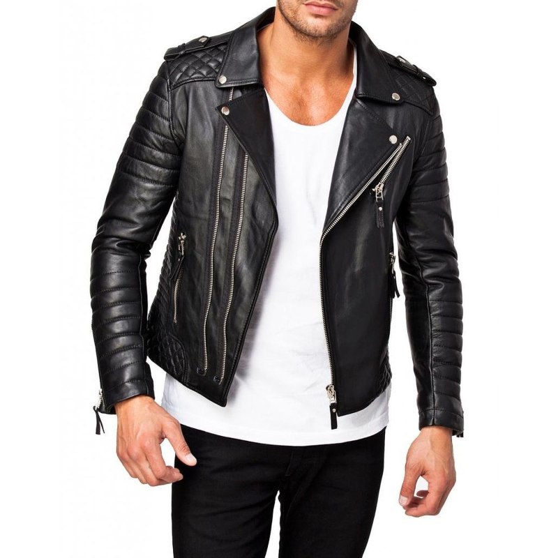 Косуха men's Diamond Quilted Kay Michael Soft Leather Black Slim Fit Biker Jacket