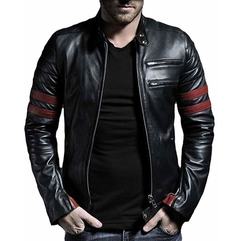 New men Genuine Lambskin Leather Jacket Black Slim Fit Biker Motorcycle Jacket