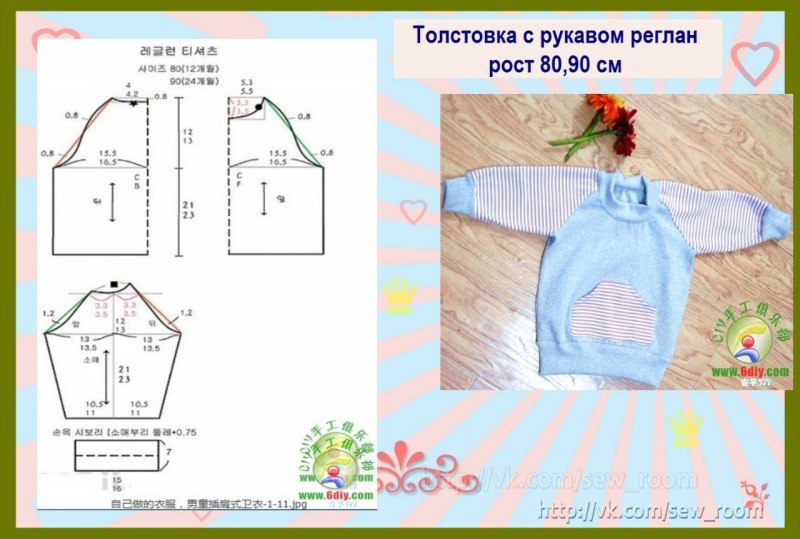 Выкройка детской кофточки на 2 года с регланом