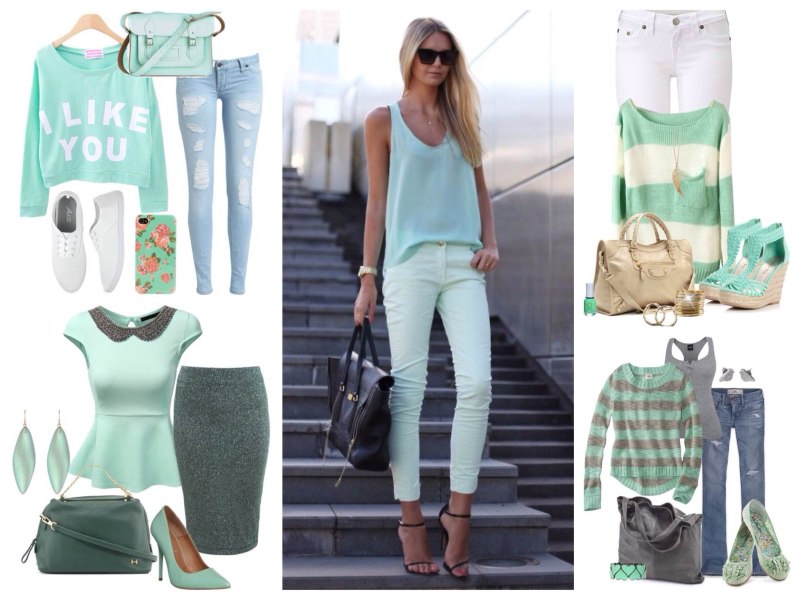 Сочетание с мятным цветом в одежде