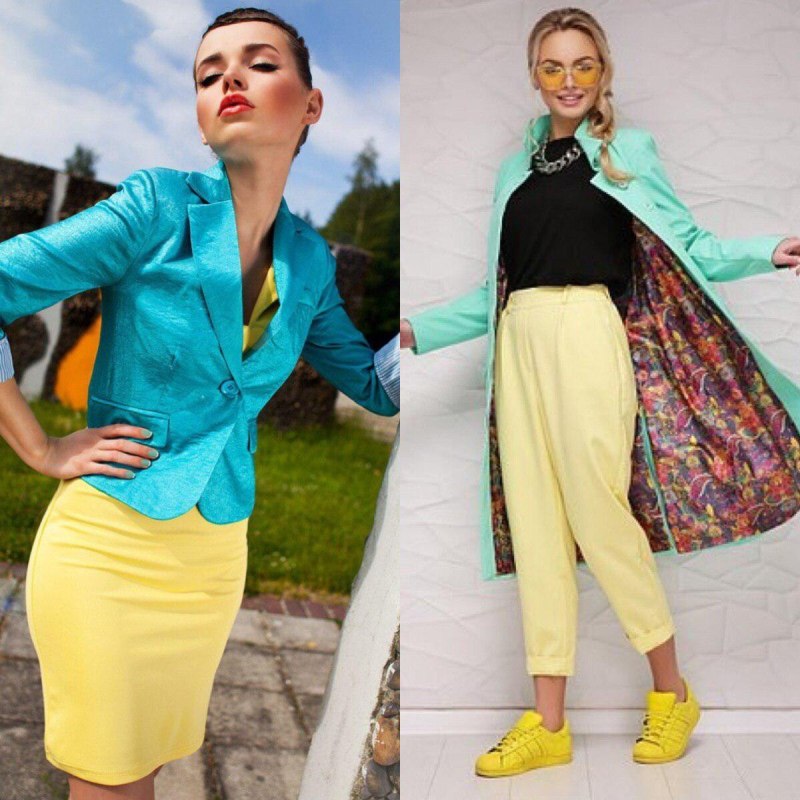 Желтый и бирюзовый сочетание в одежде