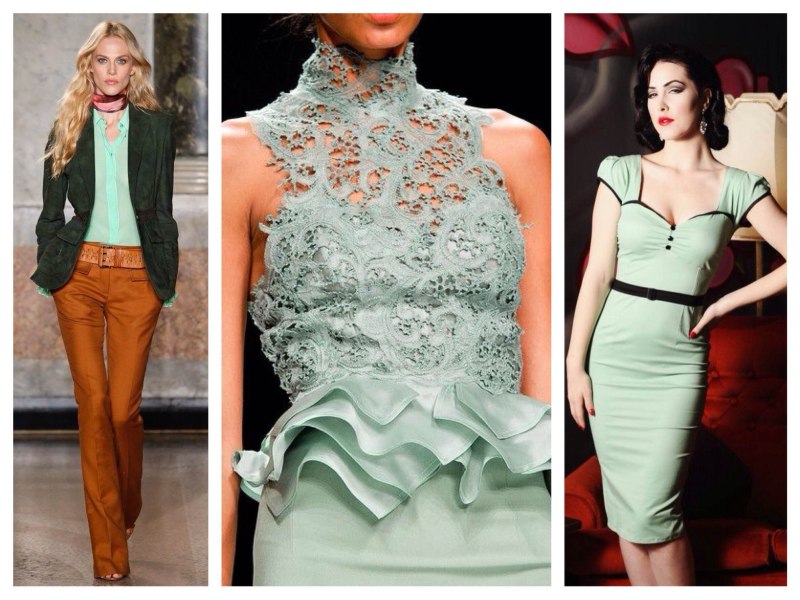 Сочетание мятного и серого в одежде