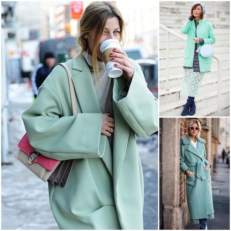 Мятное пальто на поясе