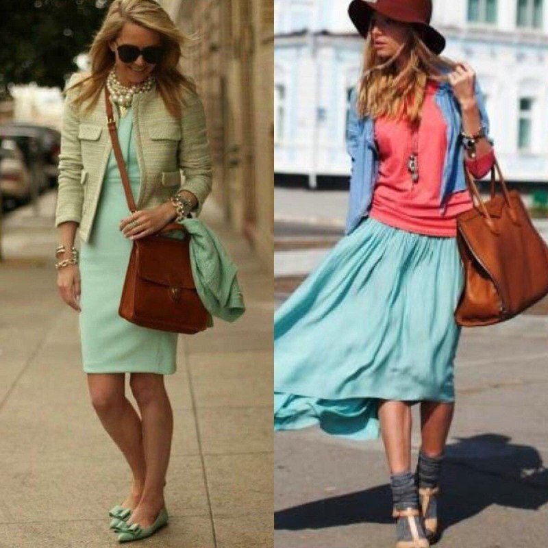 Сочетание с мятным цветом в одежде