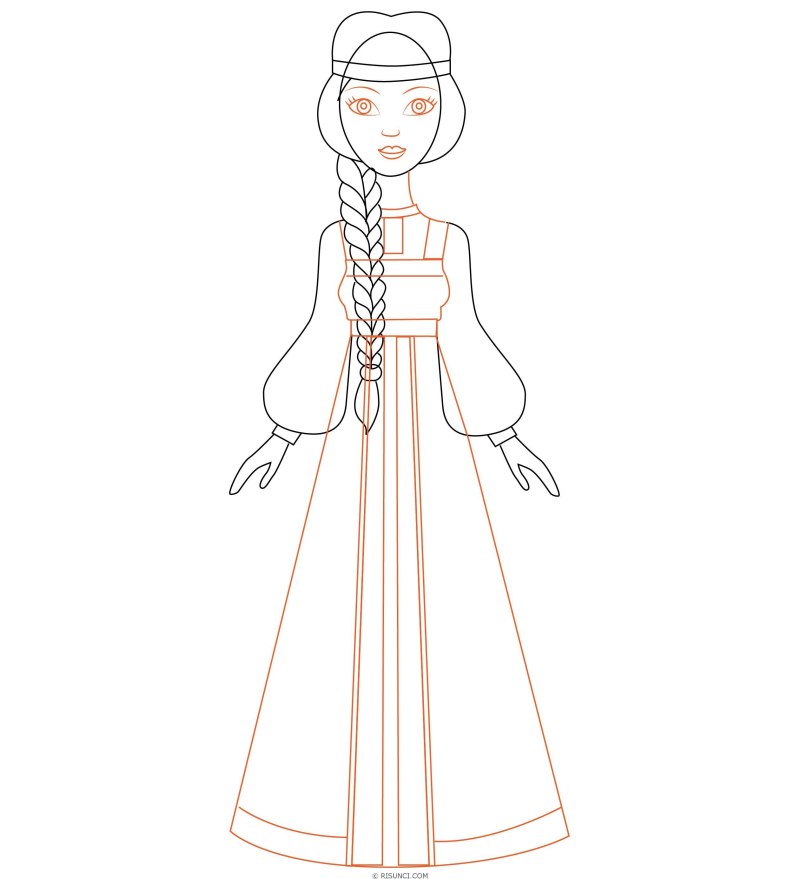 Девушка в русском народном костюме рисунок